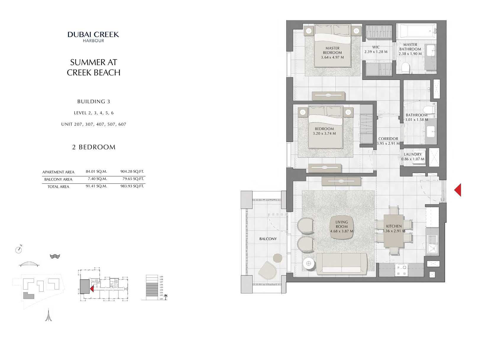 2 Br Building 3 Level-2-3-4-5-6 Unit-207-307-407-507-607, Size 983 Sq Ft